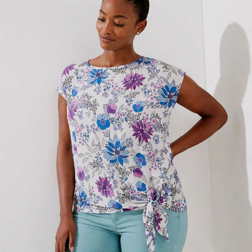 LOFT Floral Print Short Sleeve Tunic Top Lightweight Cap Sleeve NWOT